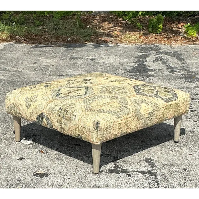 Vintage Boho Woven Kilim Style Ottoman — additional photo 1