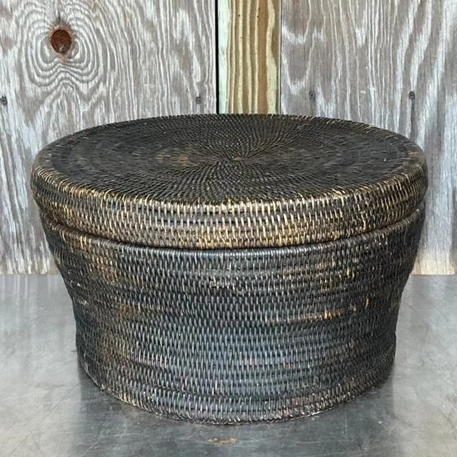 Vintage Boho Woven Rattan Lidded Basket — additional photo 3