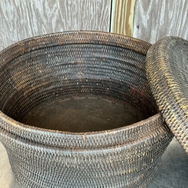 Vintage Boho Woven Rattan Lidded Basket — additional photo 5