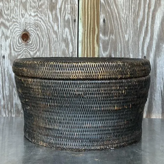 Vintage Boho Woven Rattan Lidded Basket — additional photo 7