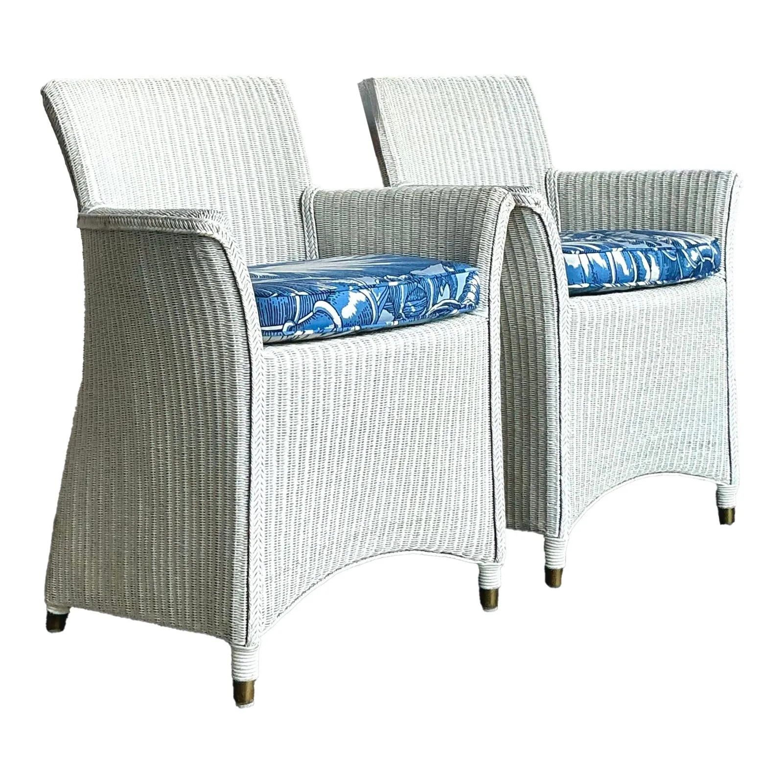 Vintage Boho Woven Rattan Lounge Chairs in Meg Braff Floral- A Pair — additional photo 1
