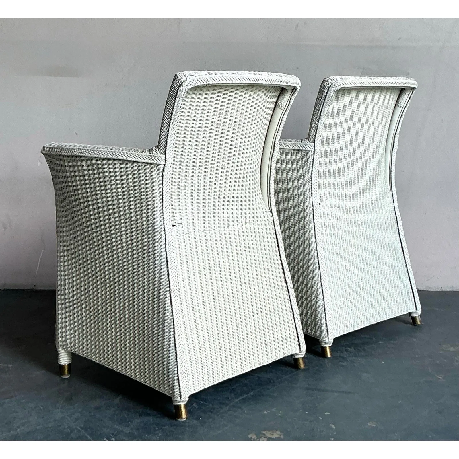 Vintage Boho Woven Rattan Lounge Chairs in Meg Braff Floral- A Pair — additional photo 3