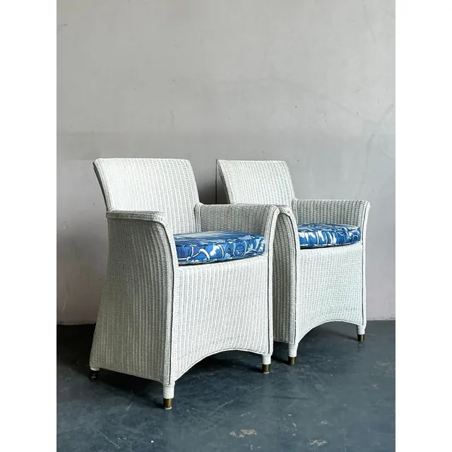 Vintage Boho Woven Rattan Lounge Chairs in Meg Braff Floral- A Pair — additional photo 4