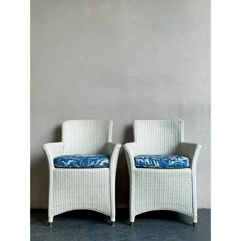 Vintage Boho Woven Rattan Lounge Chairs in Meg Braff Floral- A Pair — additional photo 5