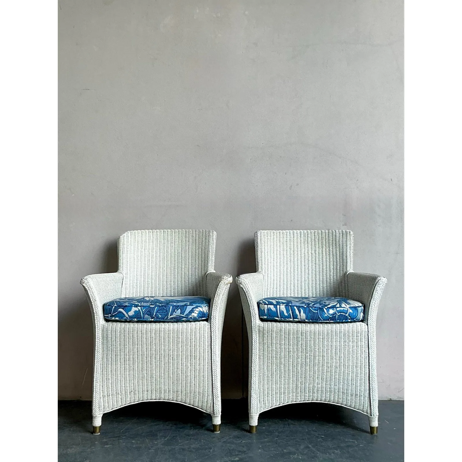 Vintage Boho Woven Rattan Lounge Chairs in Meg Braff Floral- A Pair — additional photo 6