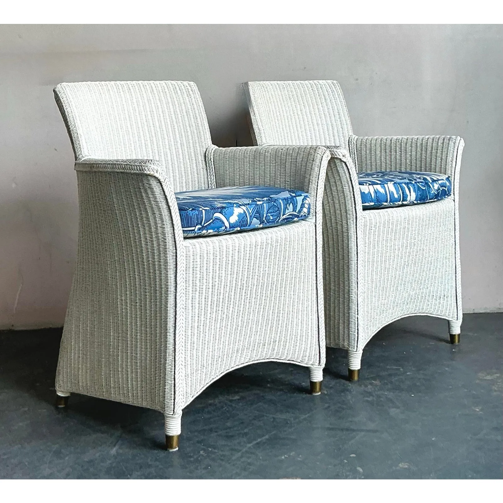 Vintage Boho Woven Rattan Lounge Chairs in Meg Braff Floral- A Pair — additional photo 7