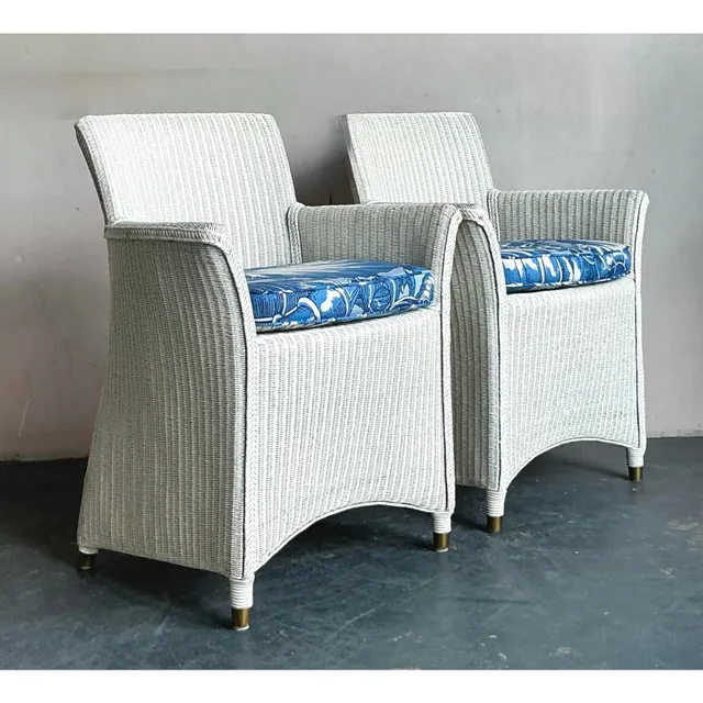 Vintage Boho Woven Rattan Lounge Chairs in Meg Braff Floral- A Pair — additional photo 7
