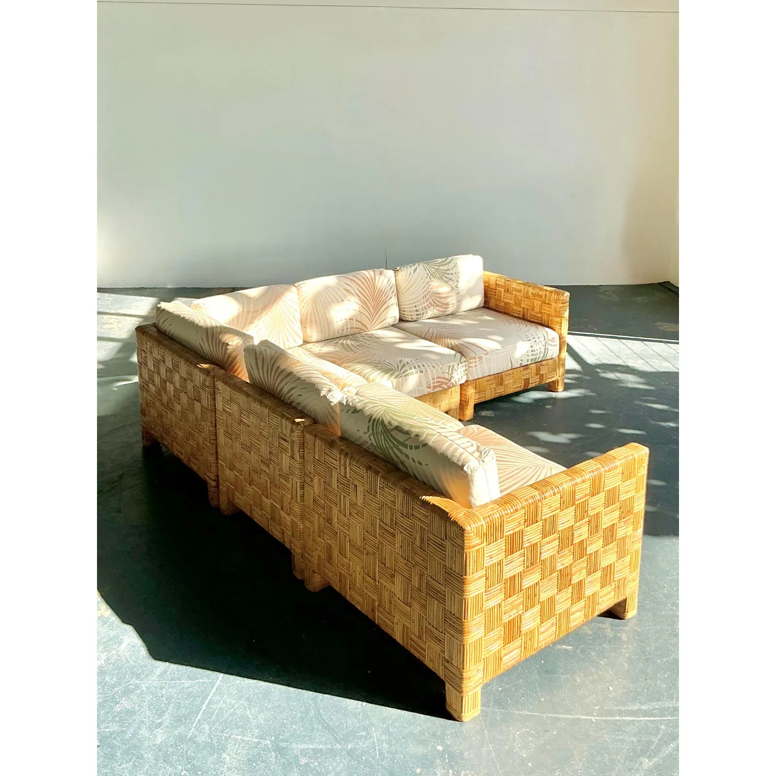 Vintage Boho Woven Rattan Sectional Sofa — additional photo 1