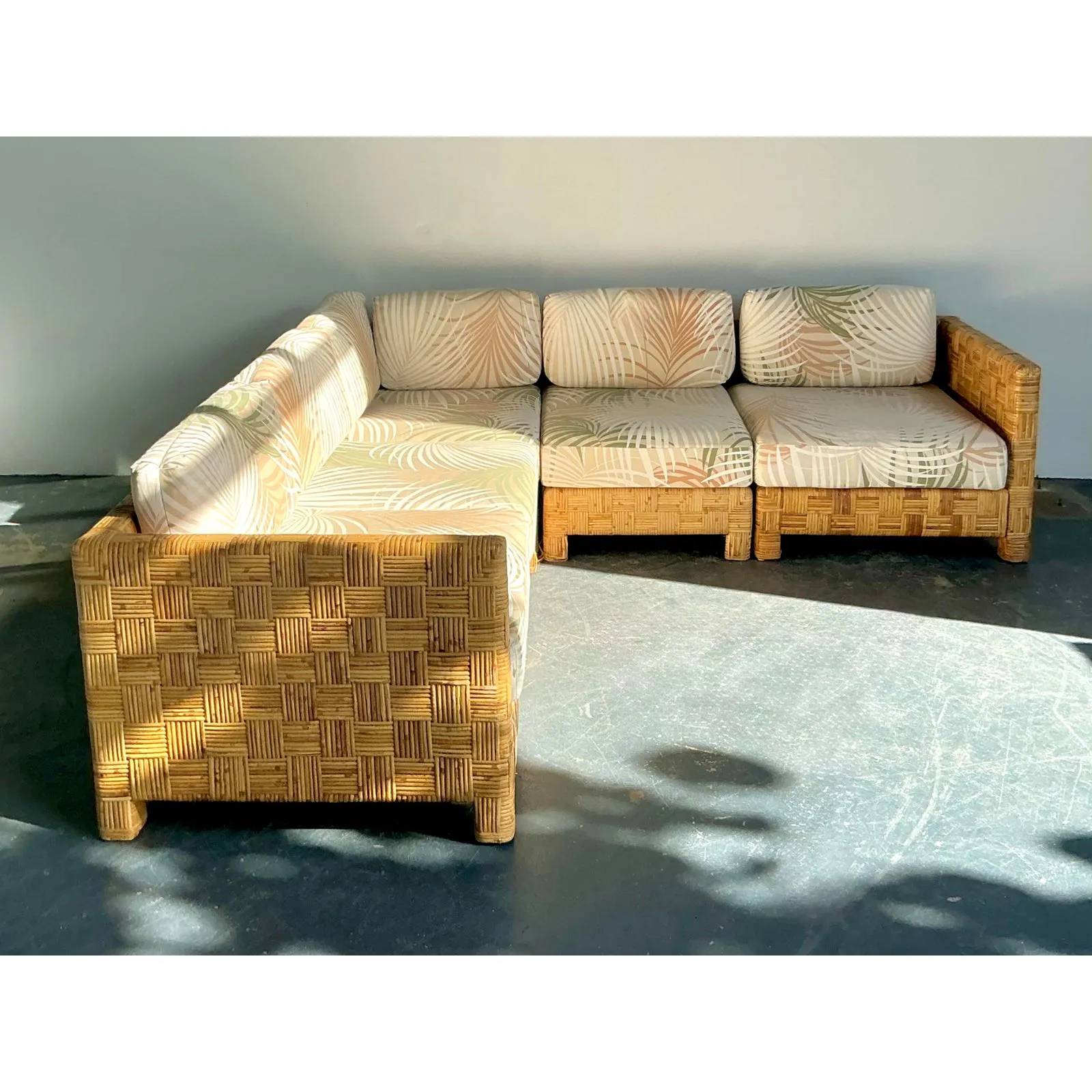 Vintage Boho Woven Rattan Sectional Sofa — additional photo 2