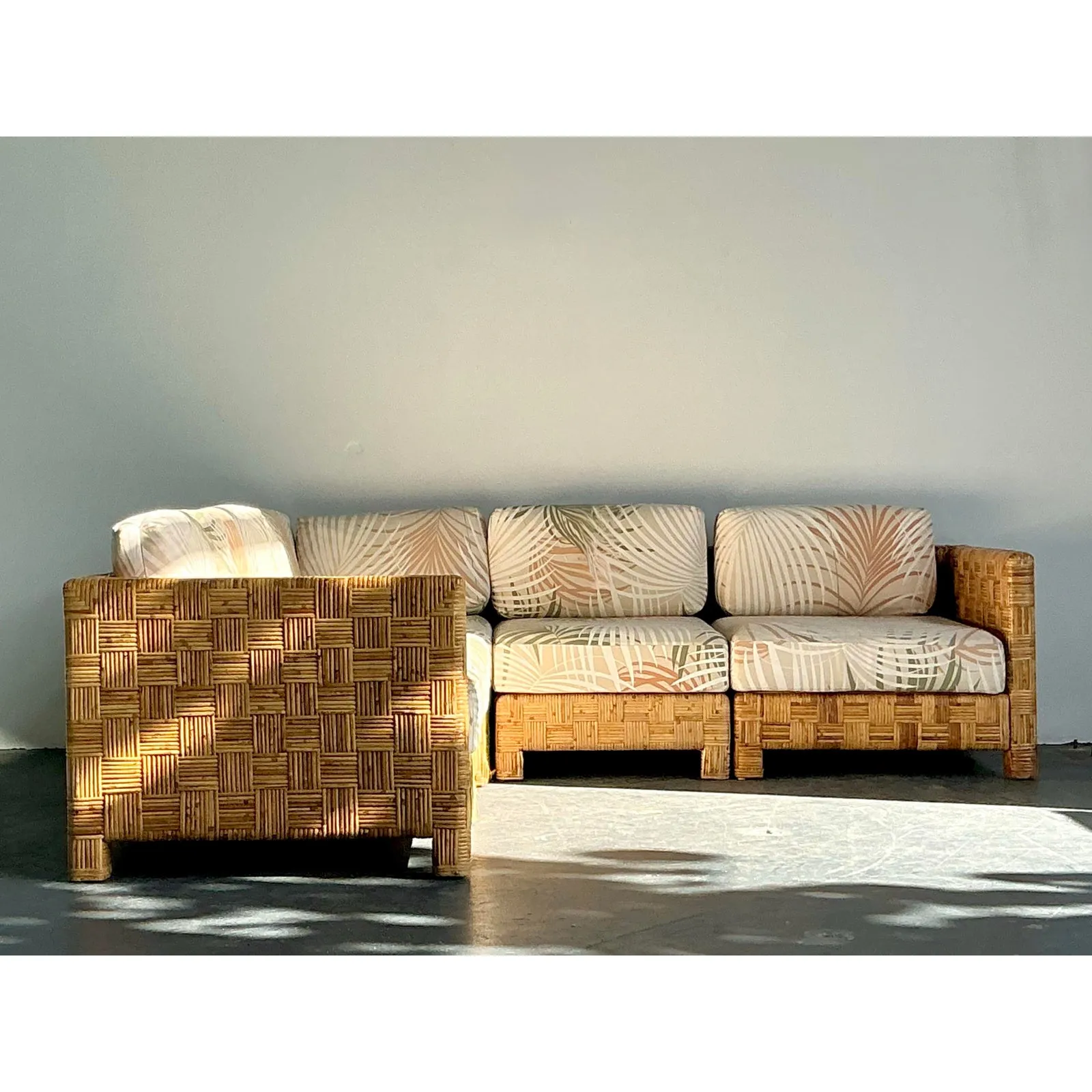 Vintage Boho Woven Rattan Sectional Sofa — additional photo 3