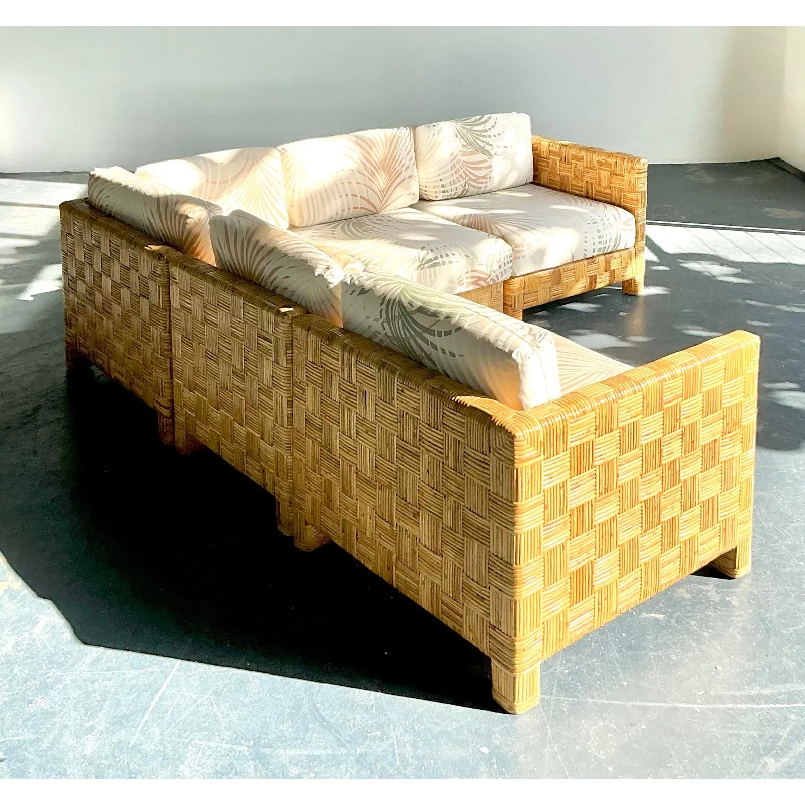 Vintage Boho Woven Rattan Sectional Sofa — additional photo 4