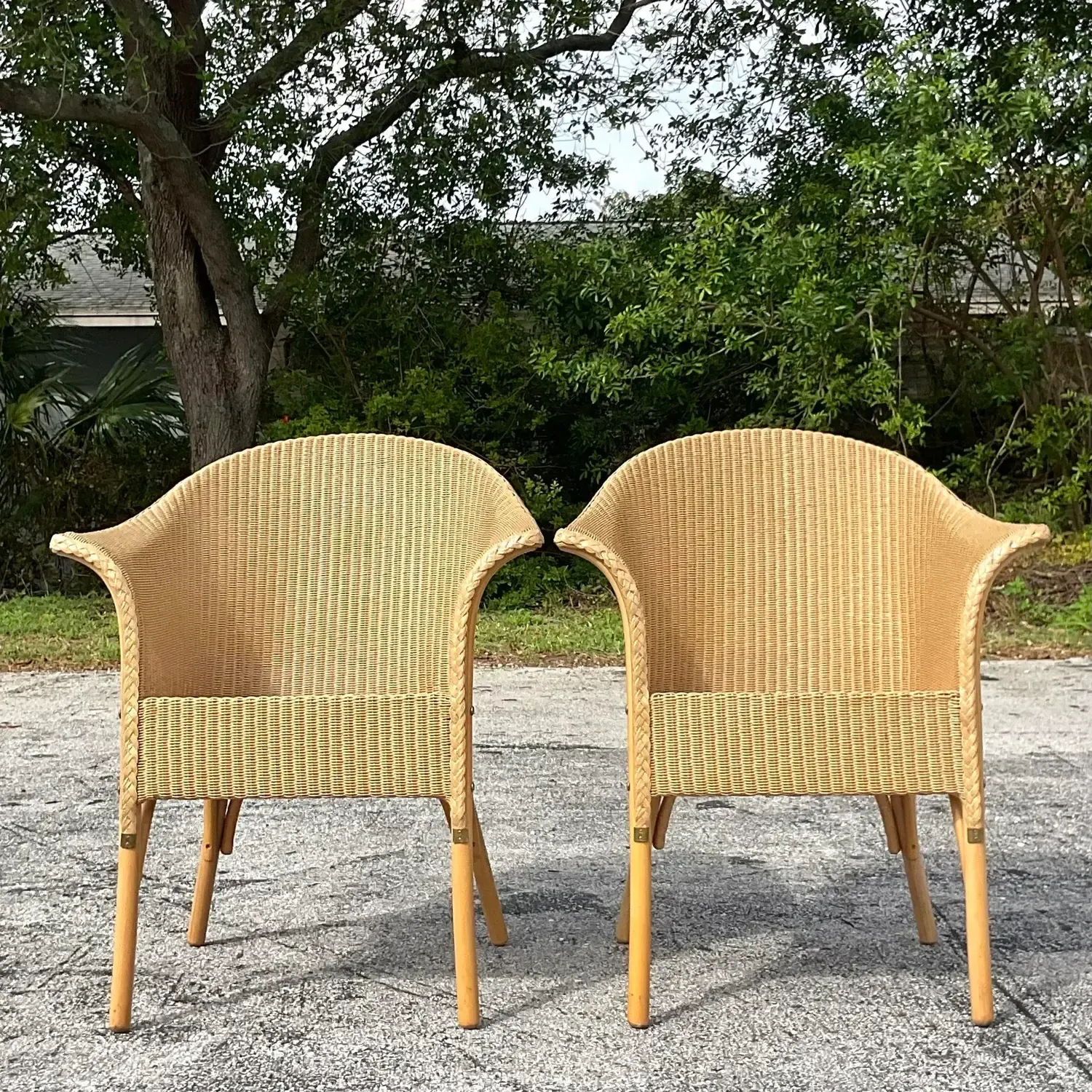 Vintage Boho Woven Rattan Tub Chairs After Lloyd and Loom - a Pair — additional photo 6