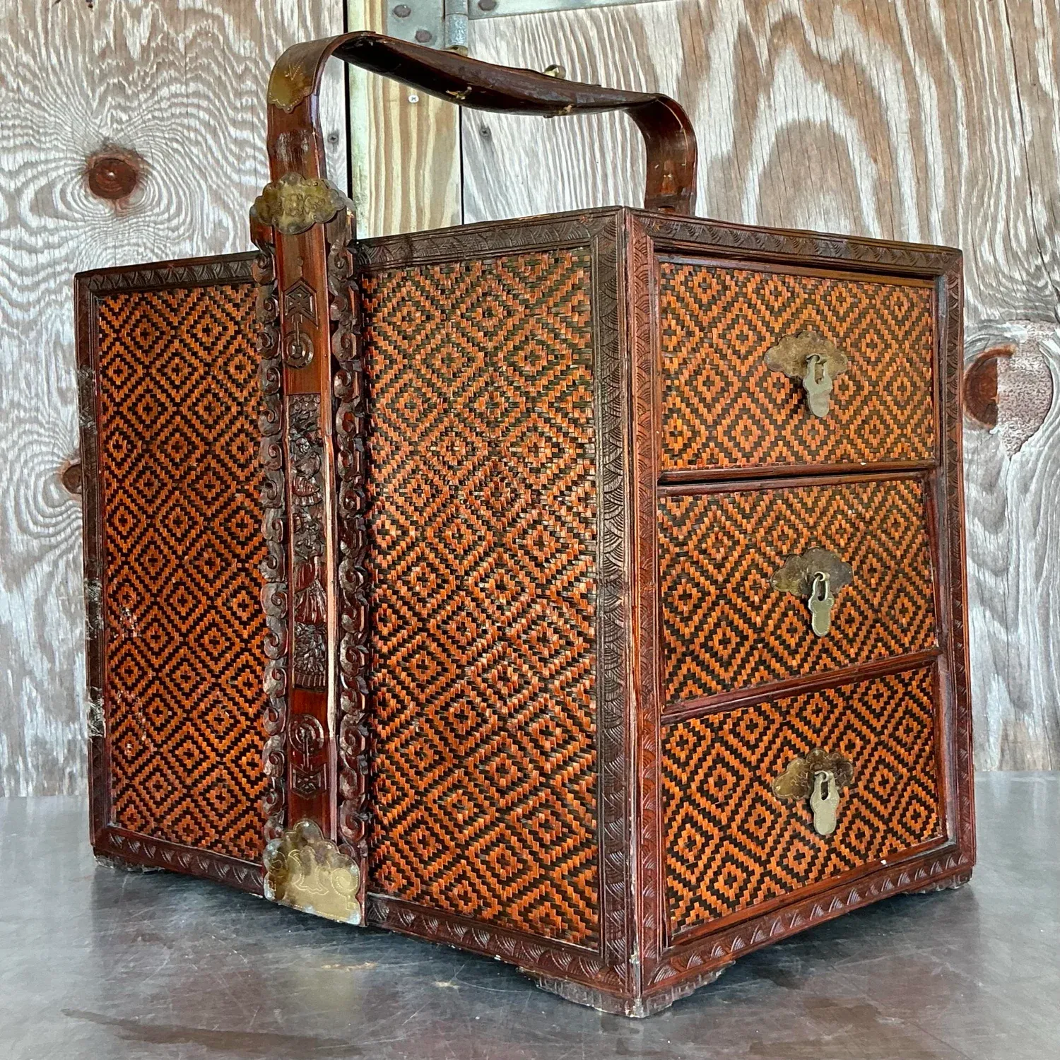 Vintage Boho Woven Rattan Wedding Chest — additional photo 2