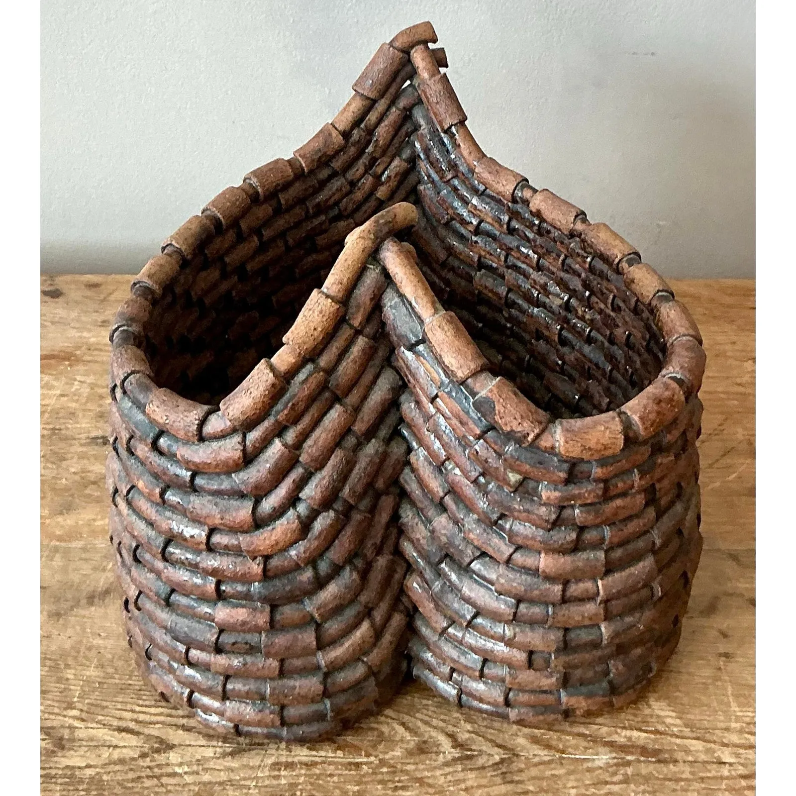 Vintage Boho Woven Studio Pottery Bowl — additional photo 1
