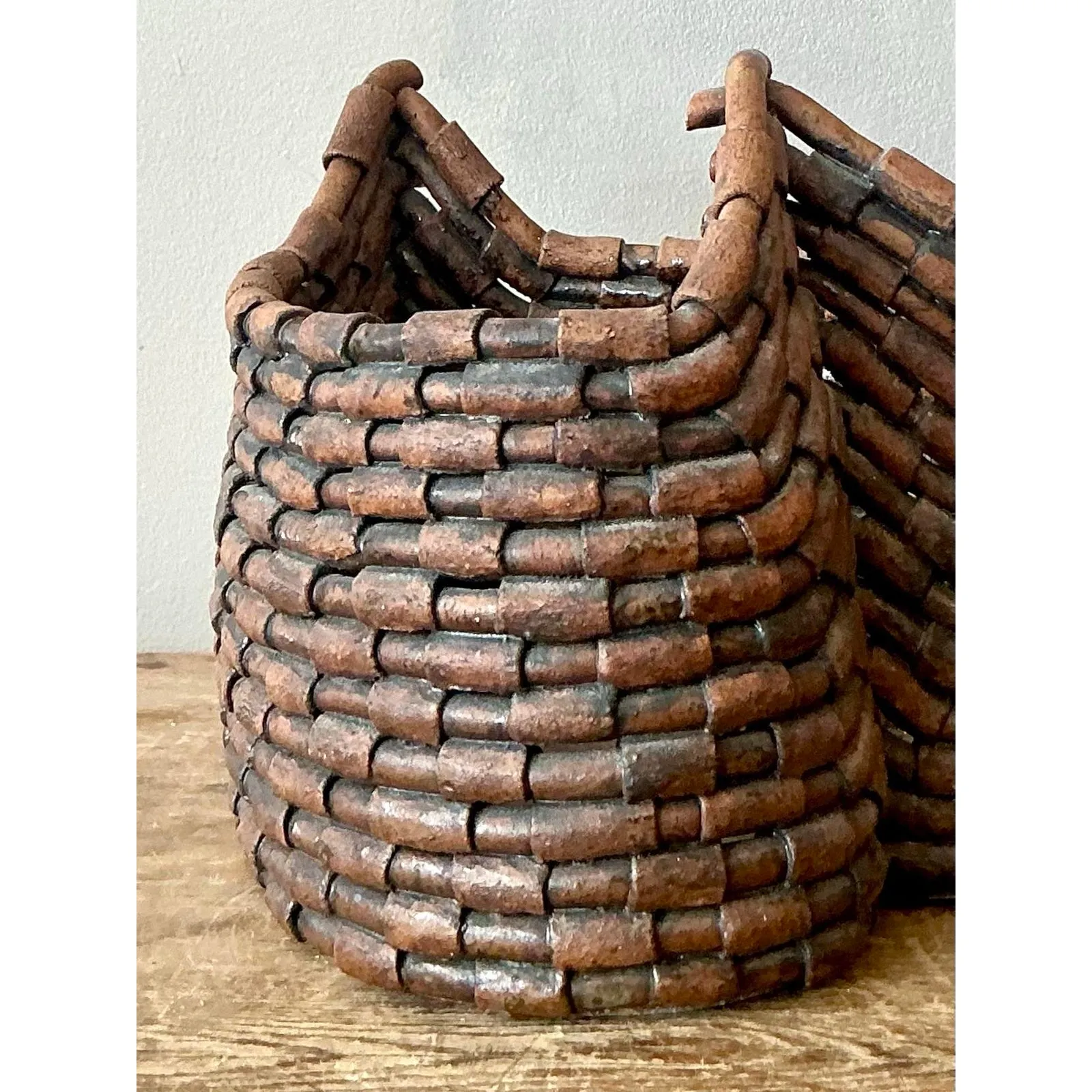 Vintage Boho Woven Studio Pottery Bowl — additional photo 2