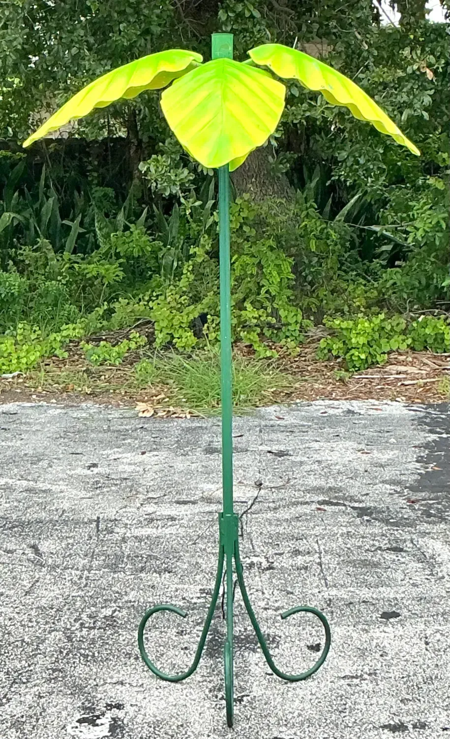 Vintage Boho Wrought Iron and Fiberglass Palm Tree Lamp — additional photo 2