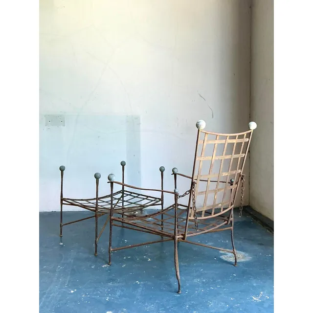 Vintage Boho Wrought Iron Lounge Chair and Ottoman After Tempestini, 2 Pieces — additional photo 1