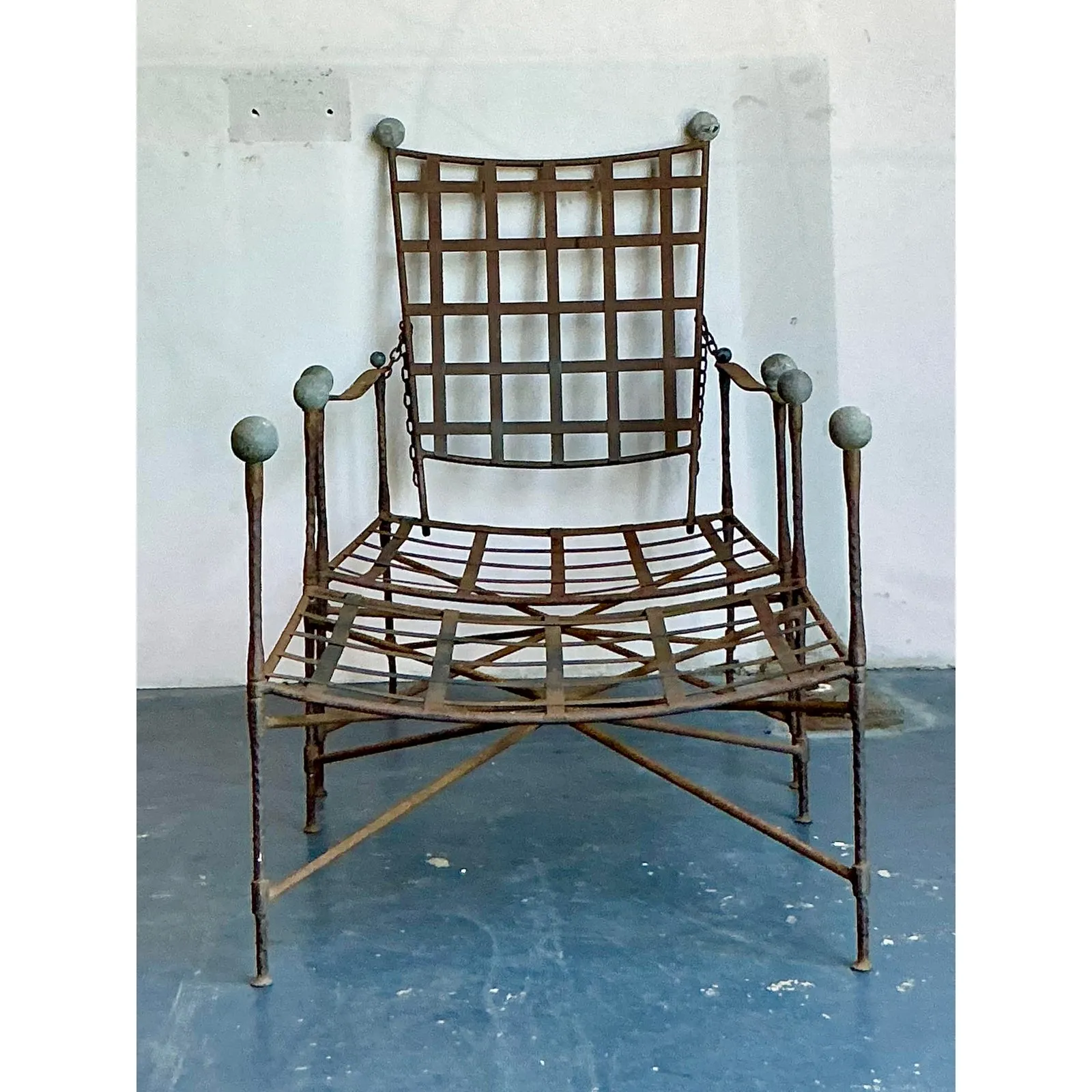 Vintage Boho Wrought Iron Lounge Chair and Ottoman After Tempestini, 2 Pieces — additional photo 2
