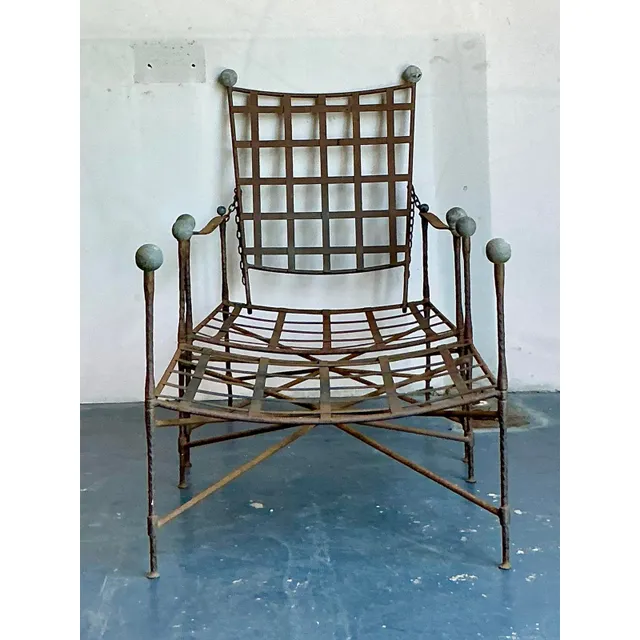Vintage Boho Wrought Iron Lounge Chair and Ottoman After Tempestini, 2 Pieces — additional photo 2
