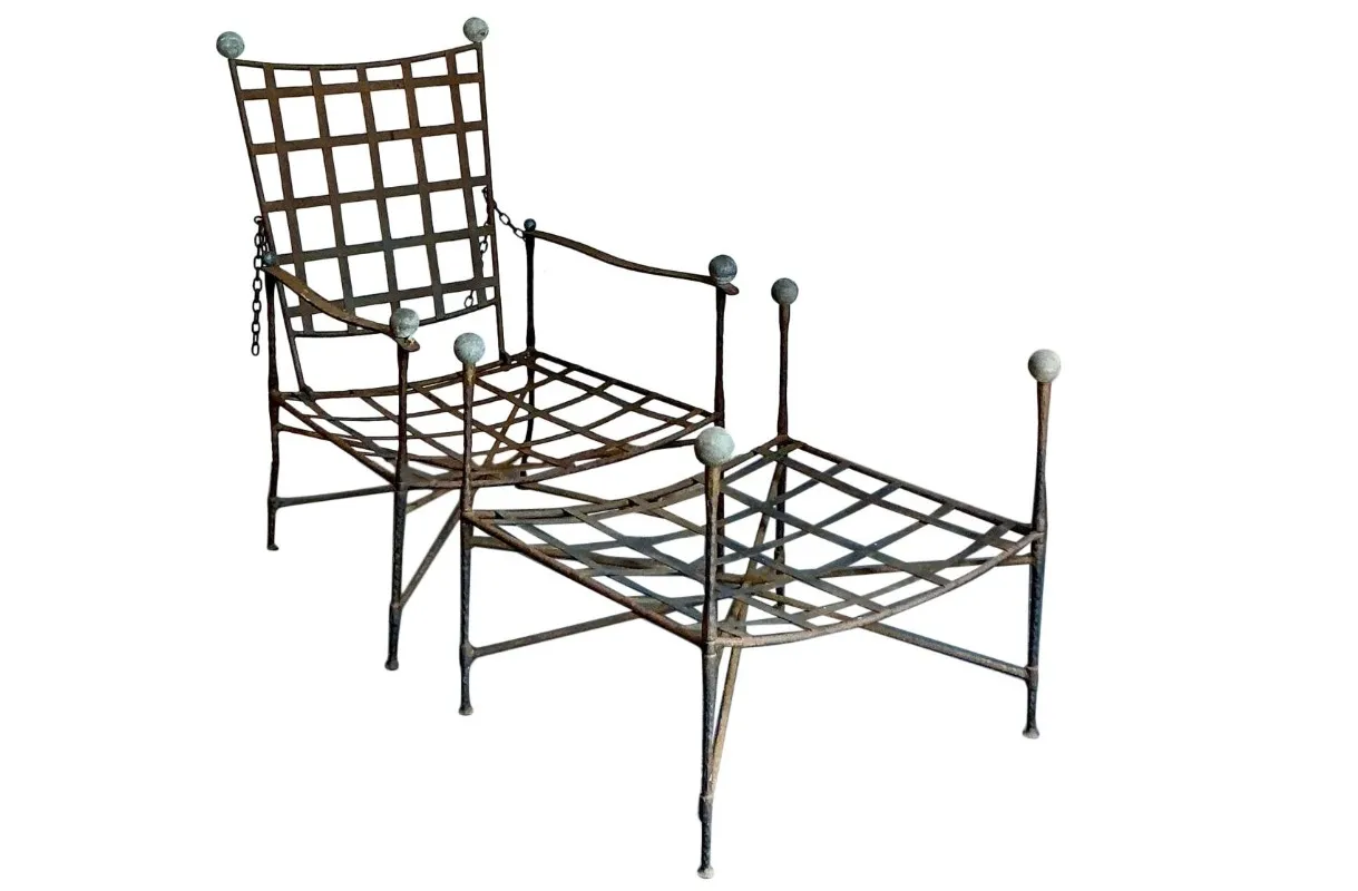 Vintage Boho Wrought Iron Lounge Chair and Ottoman After Tempestini, 2 Pieces — additional photo 3