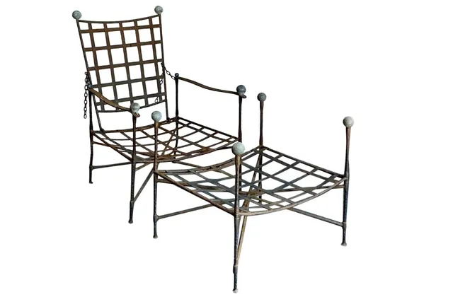Vintage Boho Wrought Iron Lounge Chair and Ottoman After Tempestini, 2 Pieces — additional photo 3