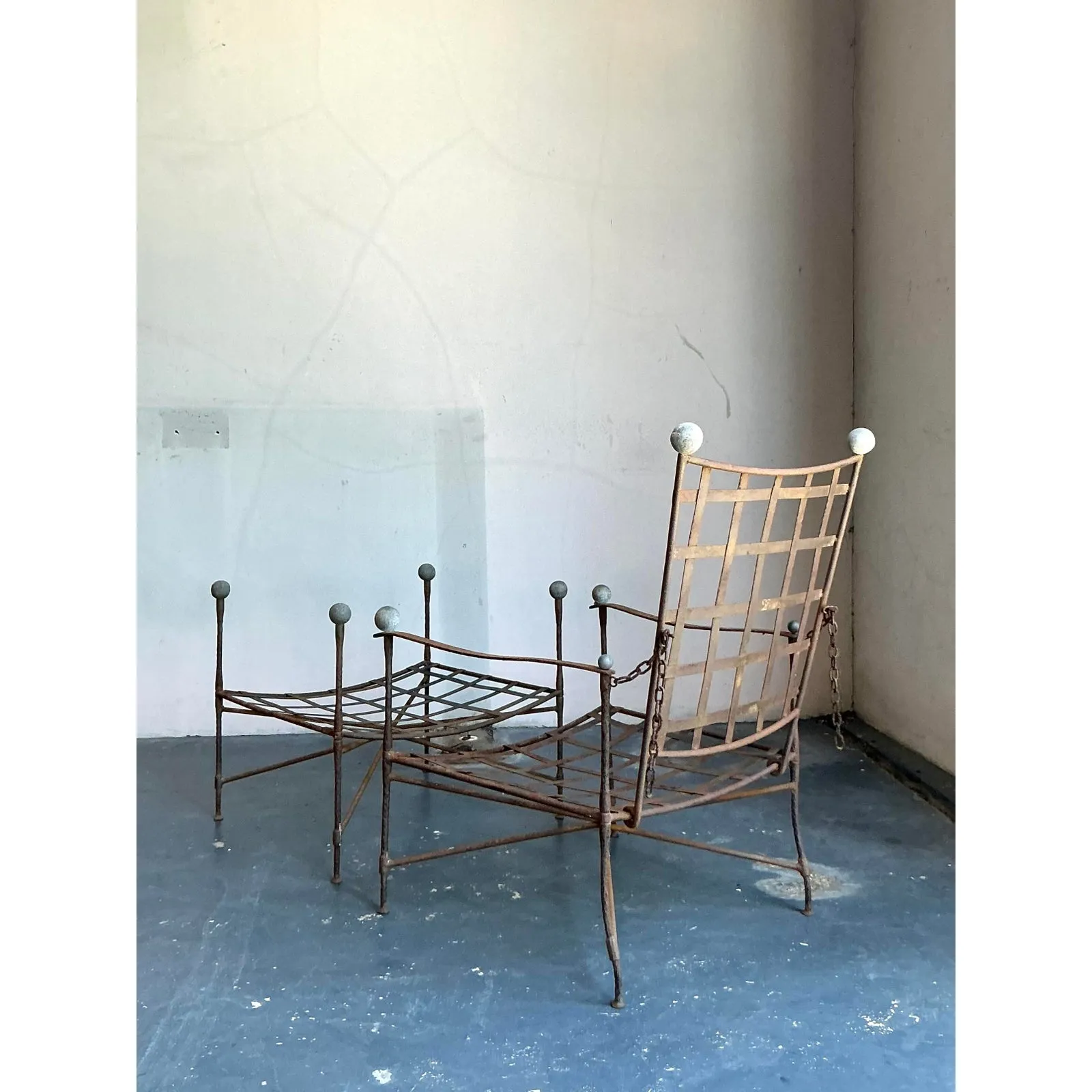 Vintage Boho Wrought Iron Lounge Chair and Ottoman After Tempestini, 2 Pieces — additional photo 4