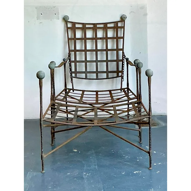 Vintage Boho Wrought Iron Lounge Chair and Ottoman After Tempestini, 2 Pieces — additional photo 5