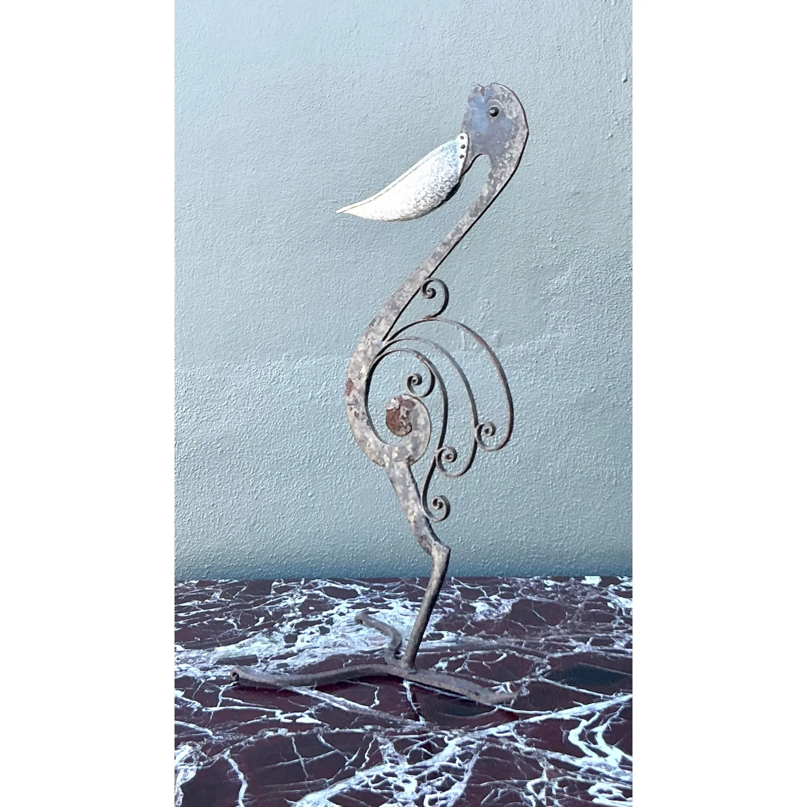 Vintage Boho Wrought Iron Pelican Sculpture — additional photo 3