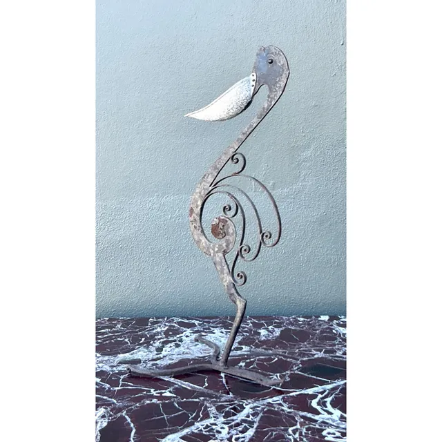 Vintage Boho Wrought Iron Pelican Sculpture — additional photo 3