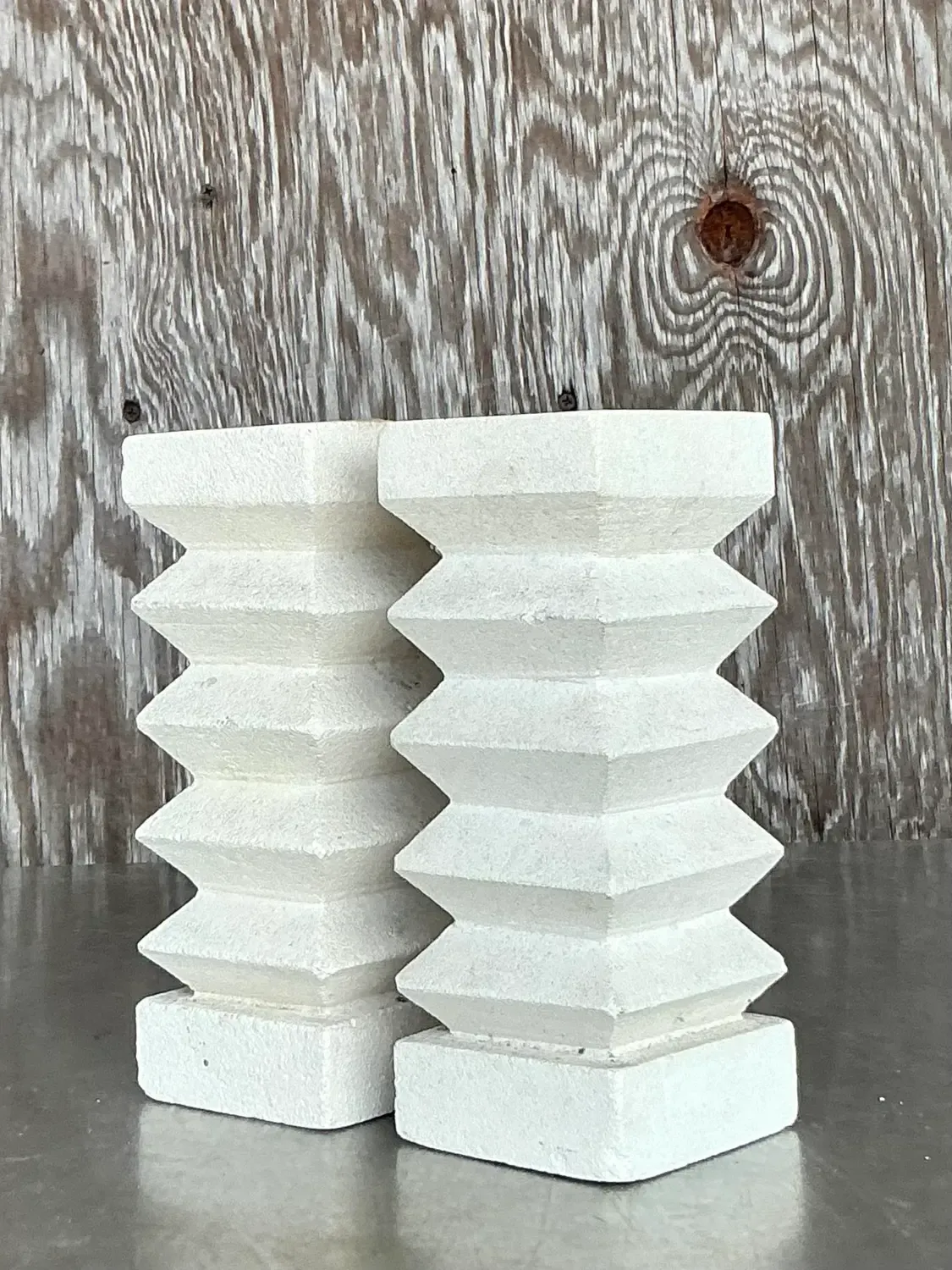 Vintage Boho Zig Zag Candlesticks - A Pair — additional photo 1