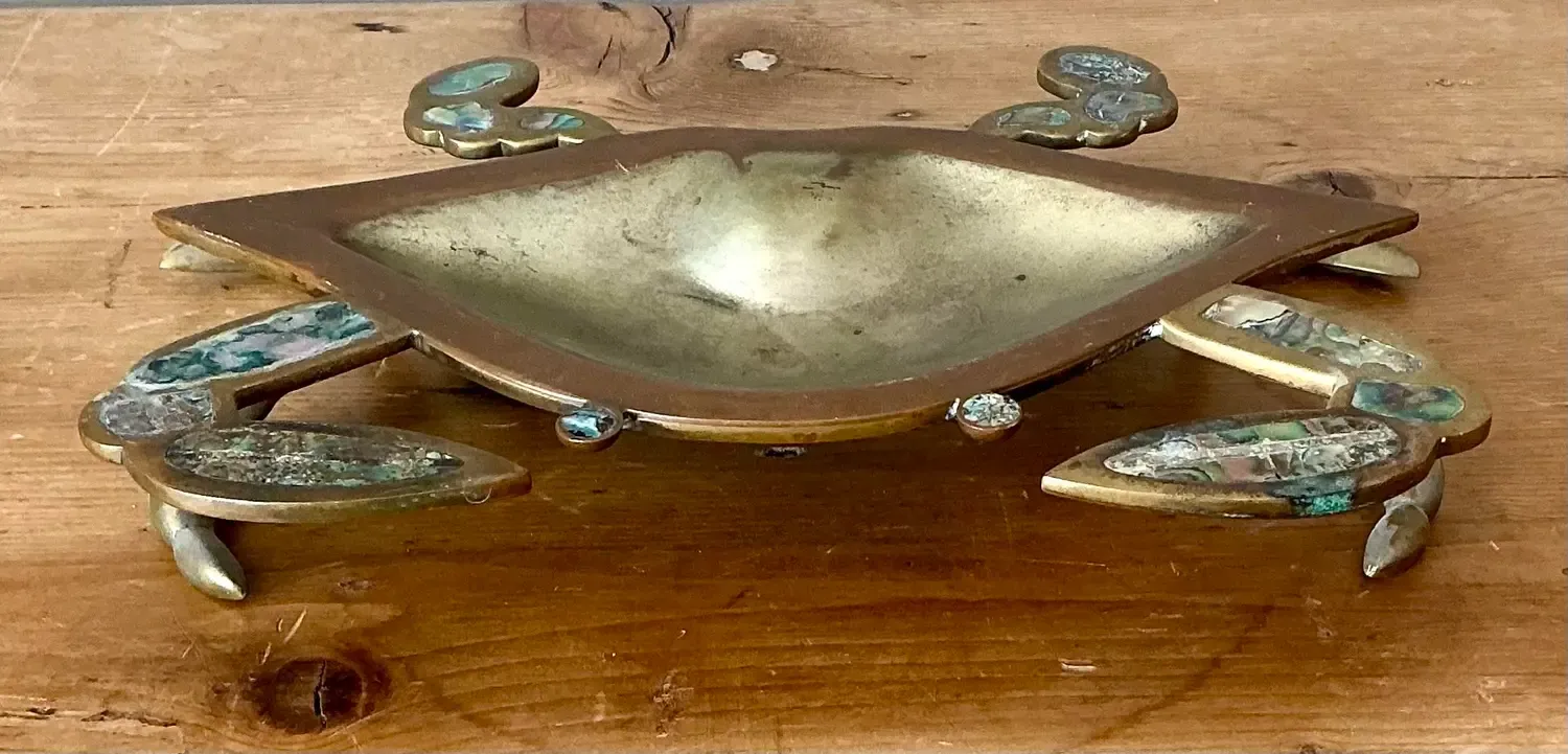 Vintage Brass Crab Bowl With Mother of Pearl Inlay — additional photo 1