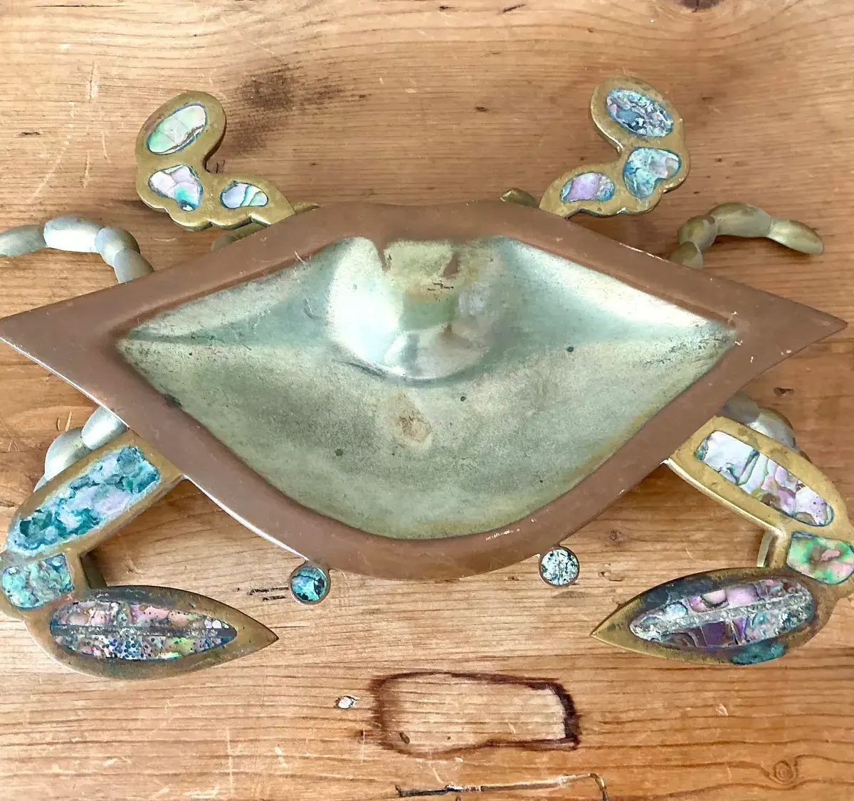 Vintage Brass Crab Bowl With Mother of Pearl Inlay — additional photo 1