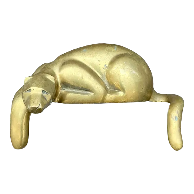 Vintage Brass Lounging Tiger — additional photo 2