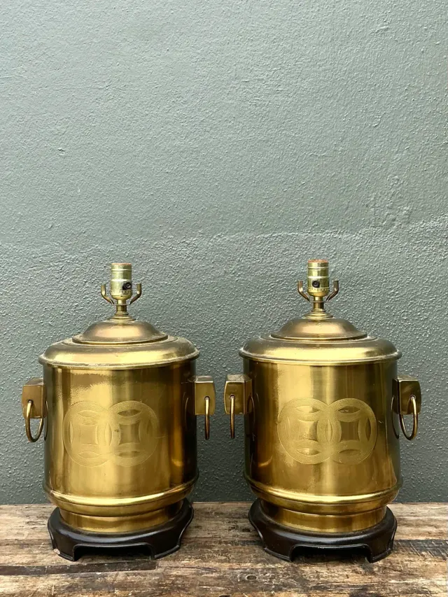 Vintage Brass Medallion Ring Lamps - A Pair — additional photo 3