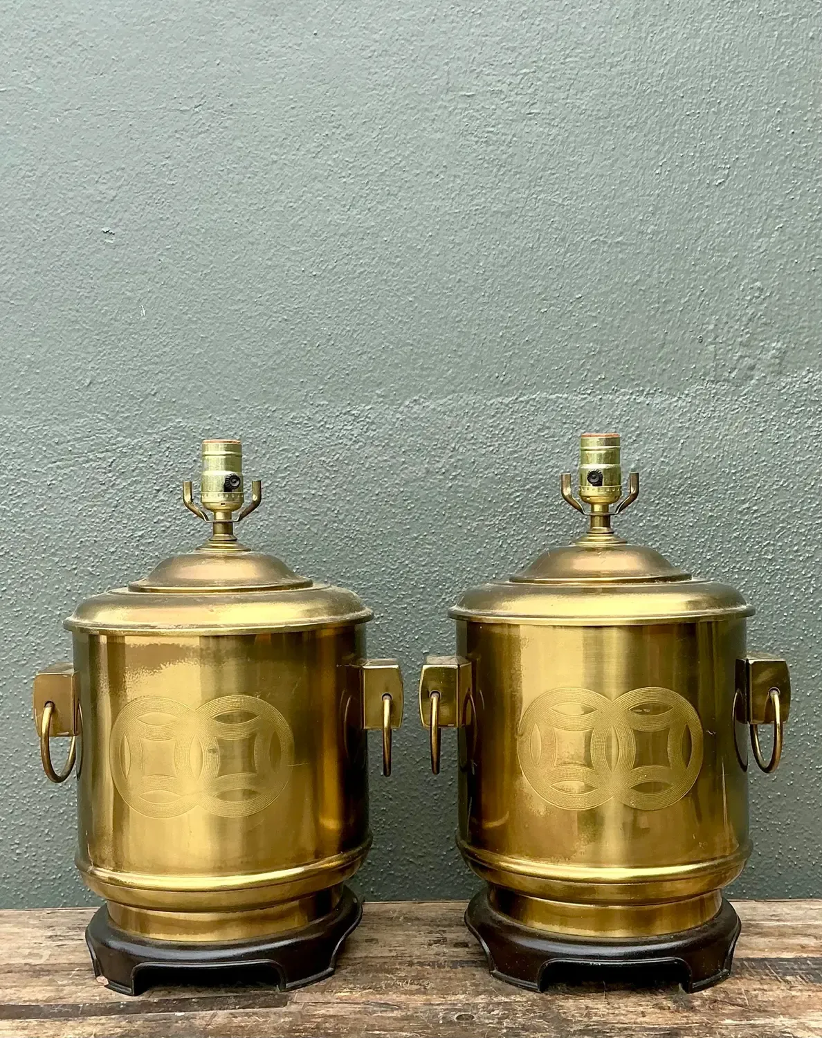 Vintage Brass Medallion Ring Lamps - A Pair — additional photo 2