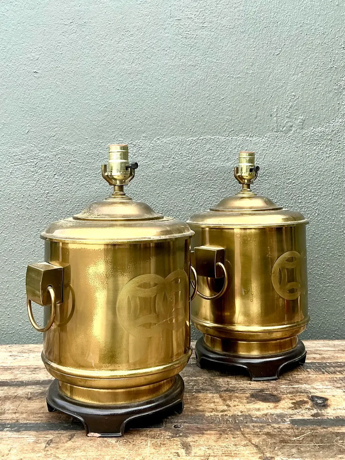 Vintage Brass Medallion Ring Lamps - A Pair — additional photo 6