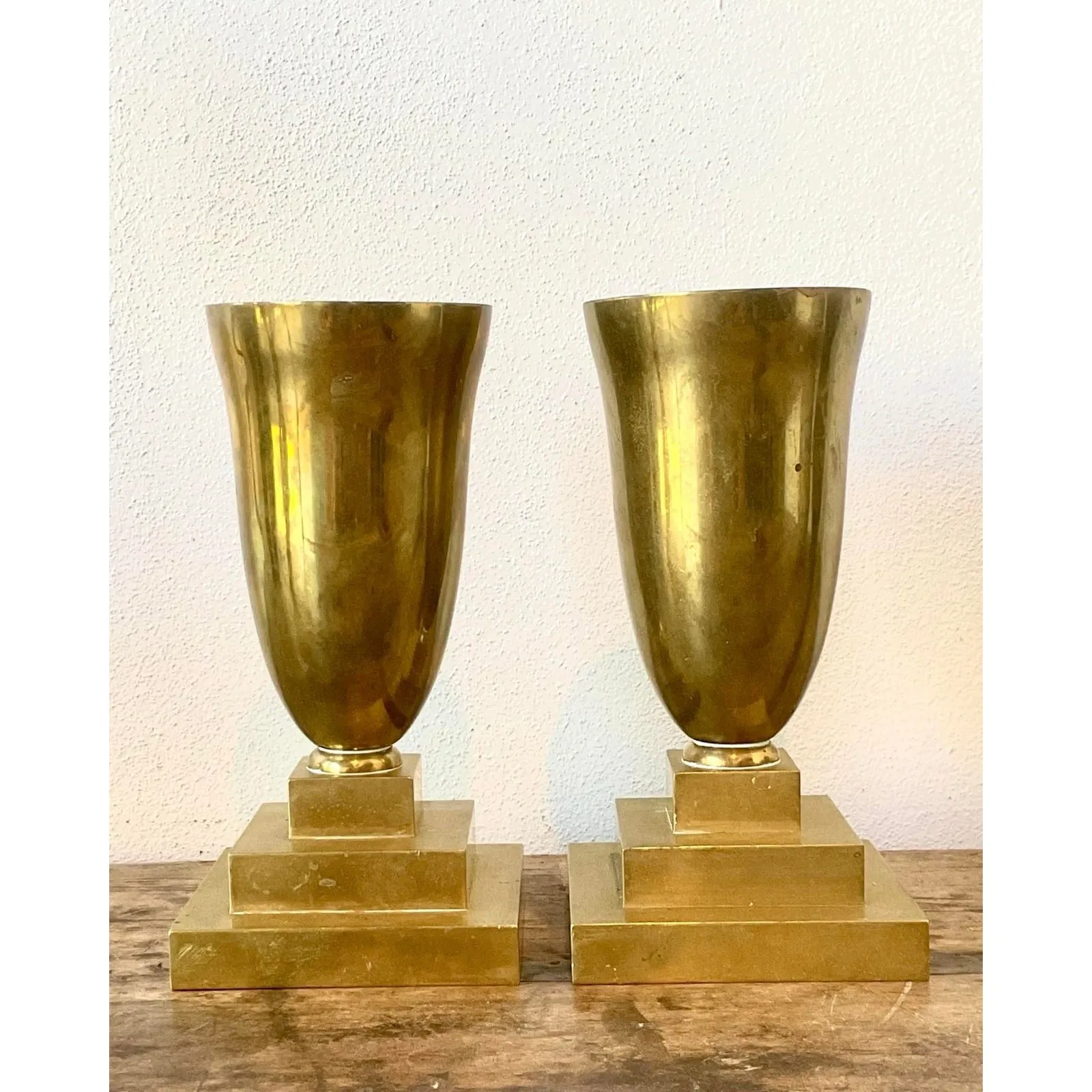 Vintage Brass Pedestal Urns - A Pair — additional photo 4