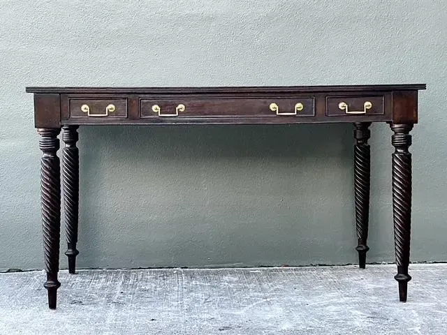 Vintage British Colonial Leather Top Writing Desk — additional photo 2
