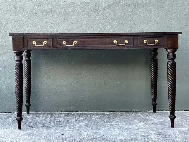 Vintage British Colonial Leather Top Writing Desk — additional photo 3
