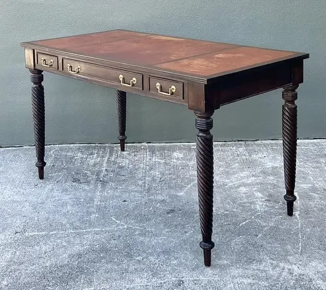 Vintage British Colonial Leather Top Writing Desk — additional photo 8