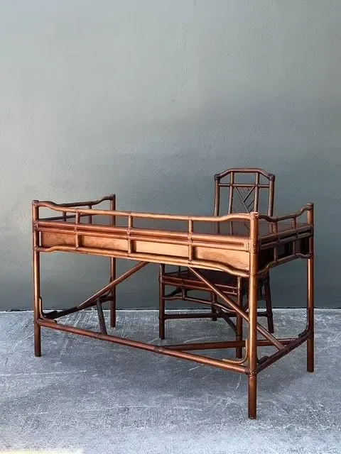 Vintage Brown Jordan Fretwork Rattan Writing Desk and Chair — additional photo 2