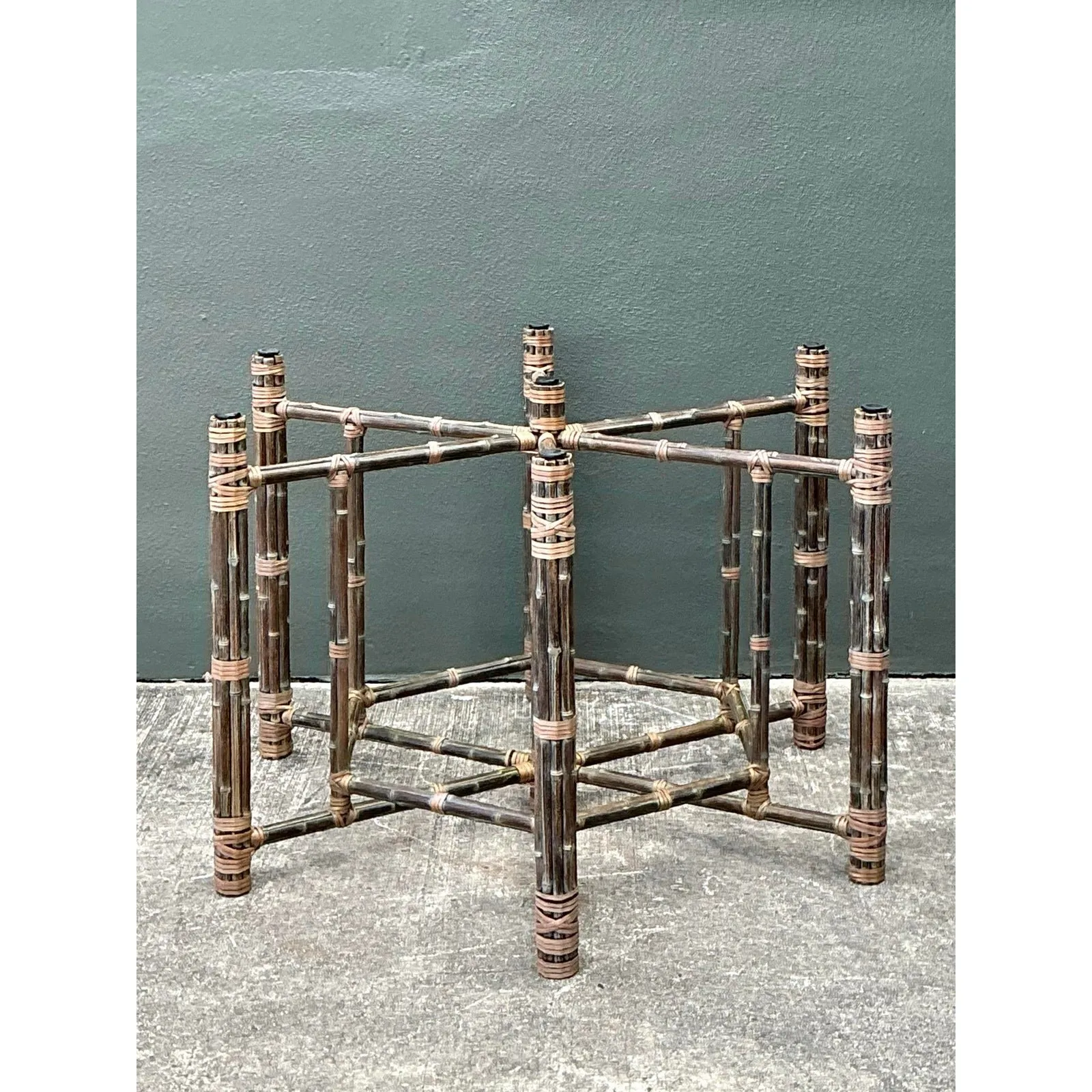 Vintage Bundled Rattan Dining Table Pedestal After McGuire — additional photo 1