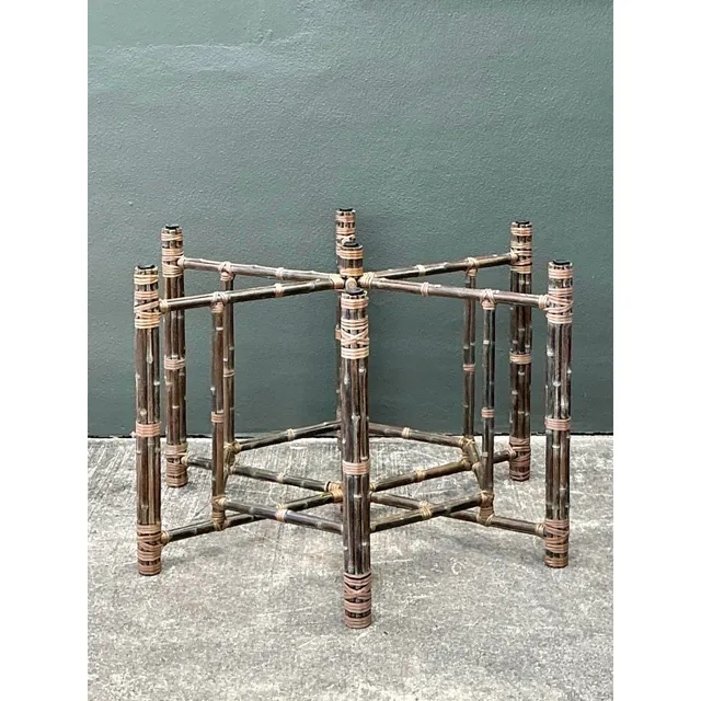 Vintage Bundled Rattan Dining Table Pedestal After McGuire — additional photo 1
