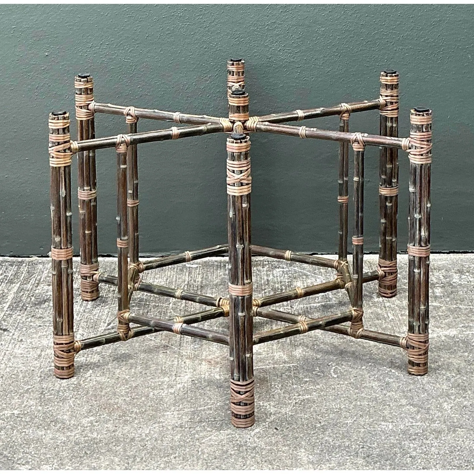 Vintage Bundled Rattan Dining Table Pedestal After McGuire — additional photo 2