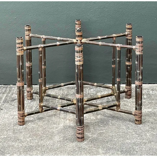 Vintage Bundled Rattan Dining Table Pedestal After McGuire — additional photo 2