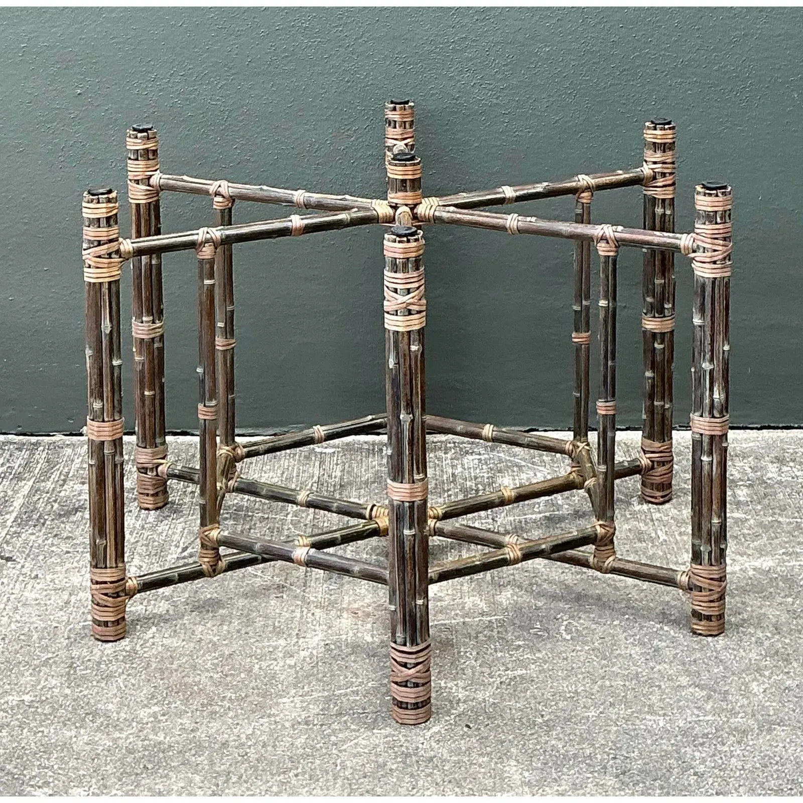 Vintage Bundled Rattan Dining Table Pedestal After McGuire — additional photo 3