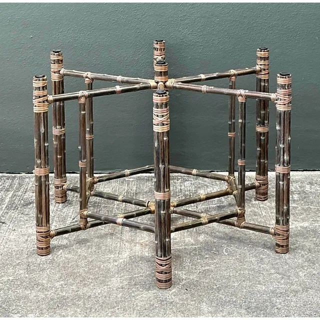 Vintage Bundled Rattan Dining Table Pedestal After McGuire — additional photo 3