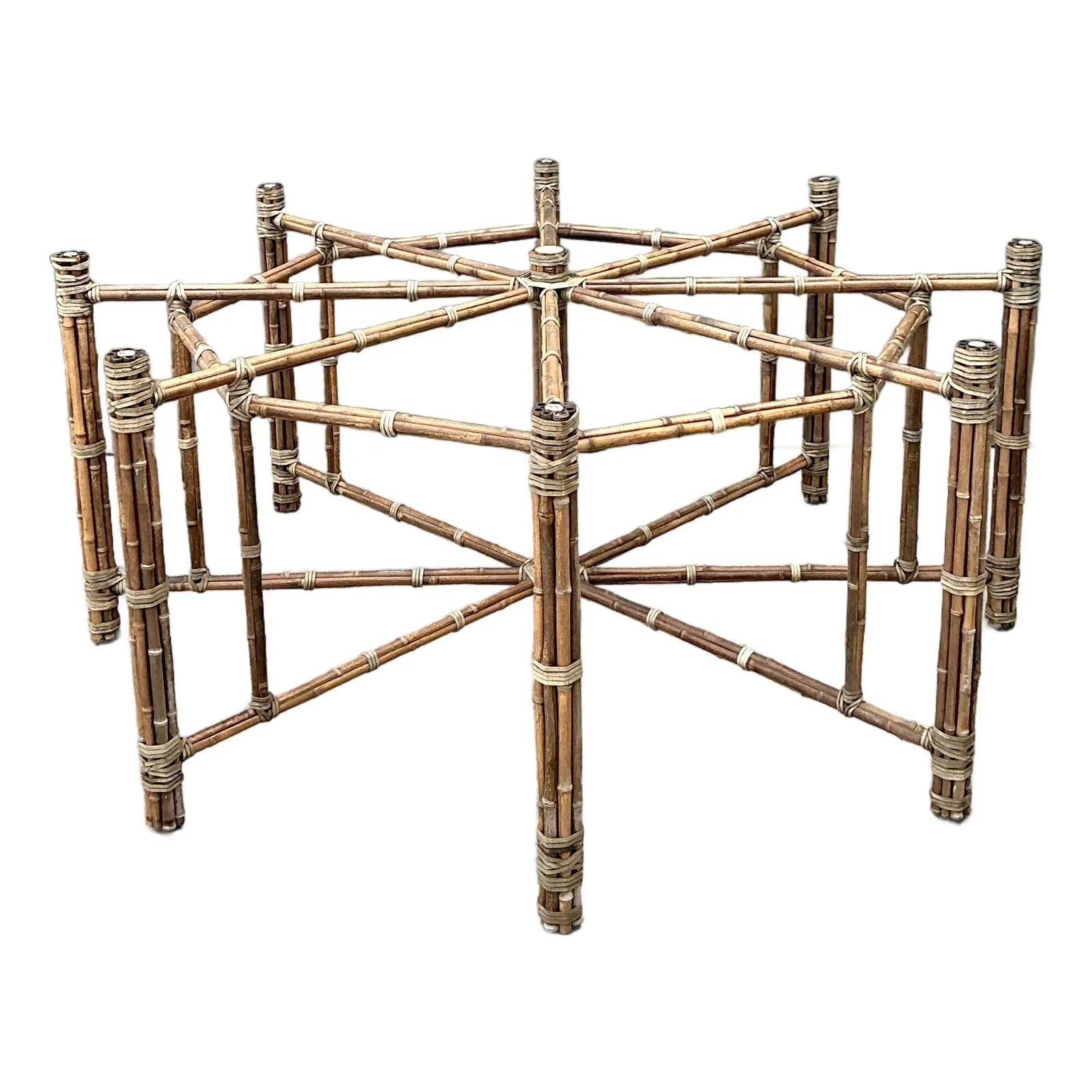Vintage Bundled Rattan Dining Table Pedestal After McGuire — additional photo 4