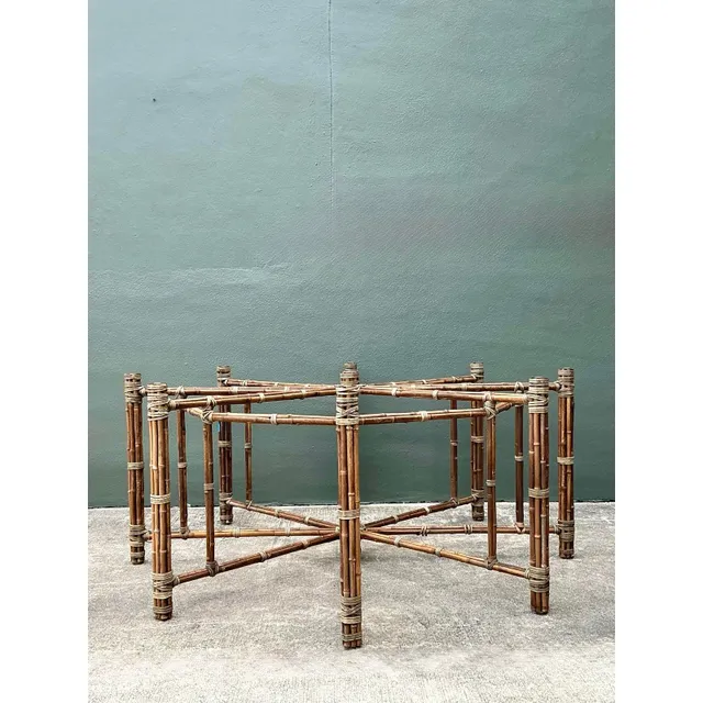 Vintage Bundled Rattan Dining Table Pedestal After McGuire — additional photo 5