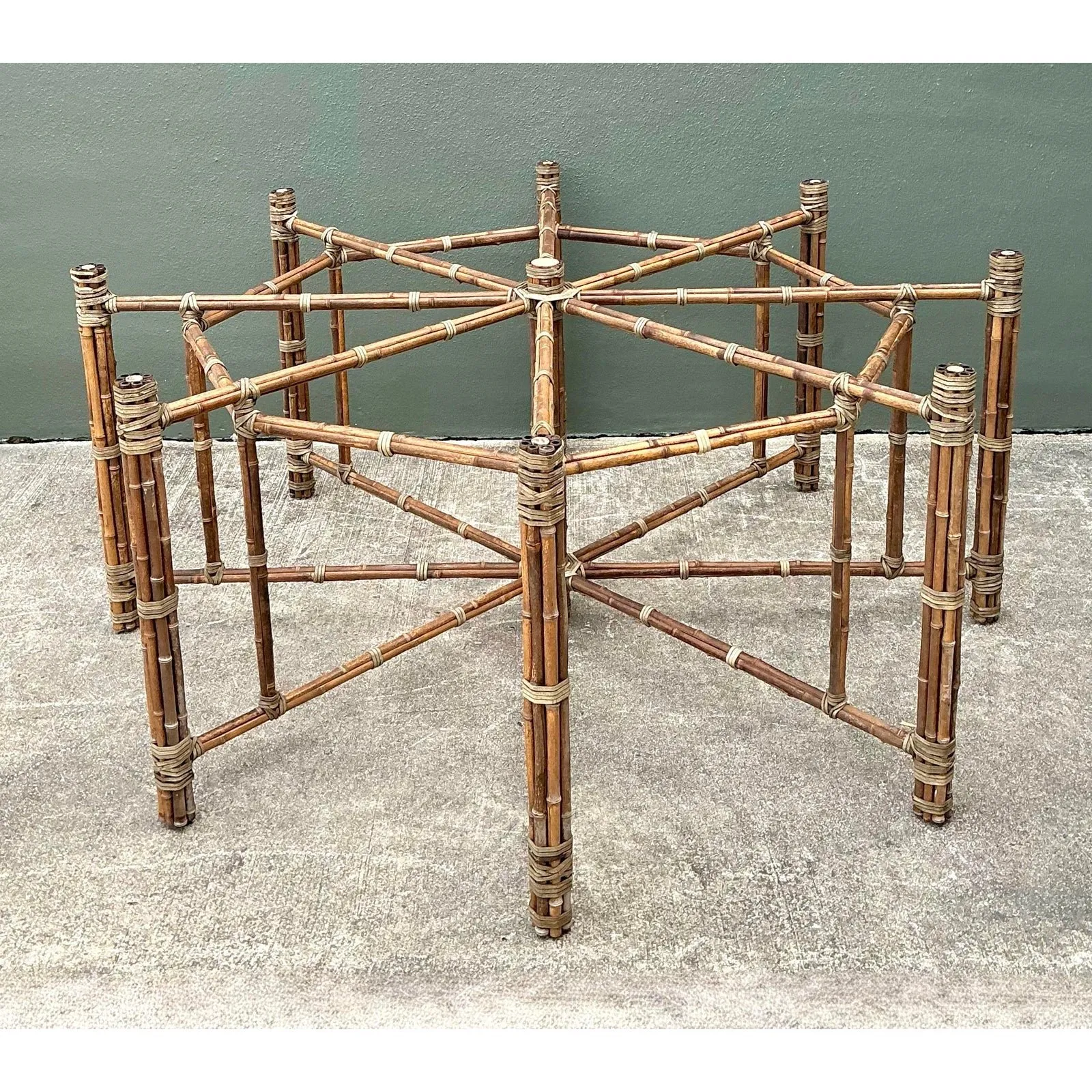 Vintage Bundled Rattan Dining Table Pedestal After McGuire — additional photo 6